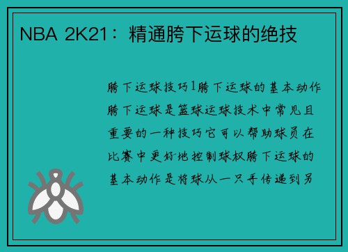 NBA 2K21：精通胯下运球的绝技